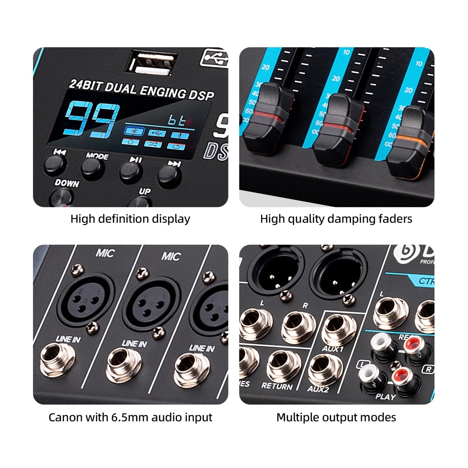Mixer per DJ, 10 canali 99 DSP Mixer DJ Controller Reverb Registrazione Mixaggio con Bluetooth 5.0 Prestazioni Professionali