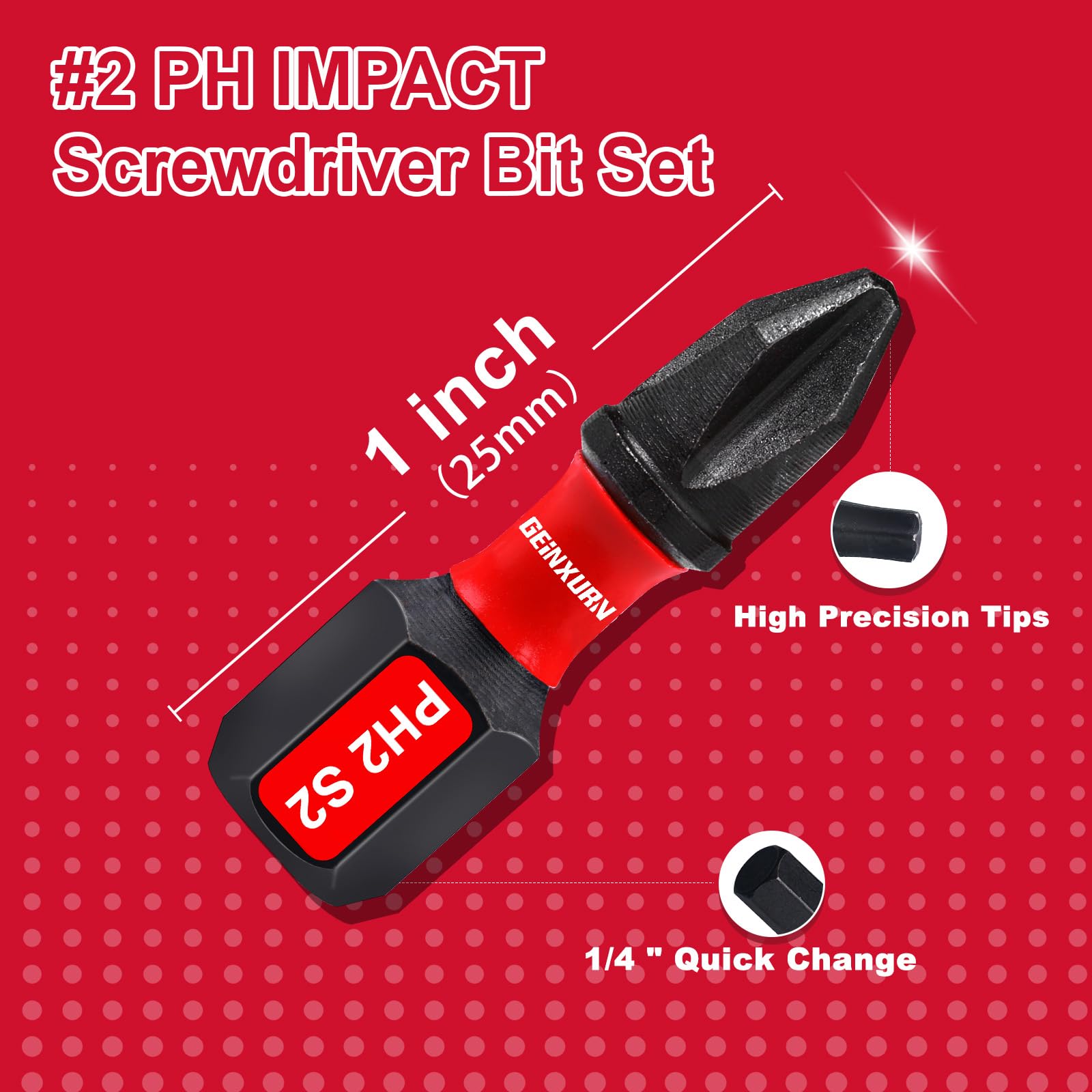 Geinxurn Impact Tough #2 Phillips 1 in. Insert Driver Bits