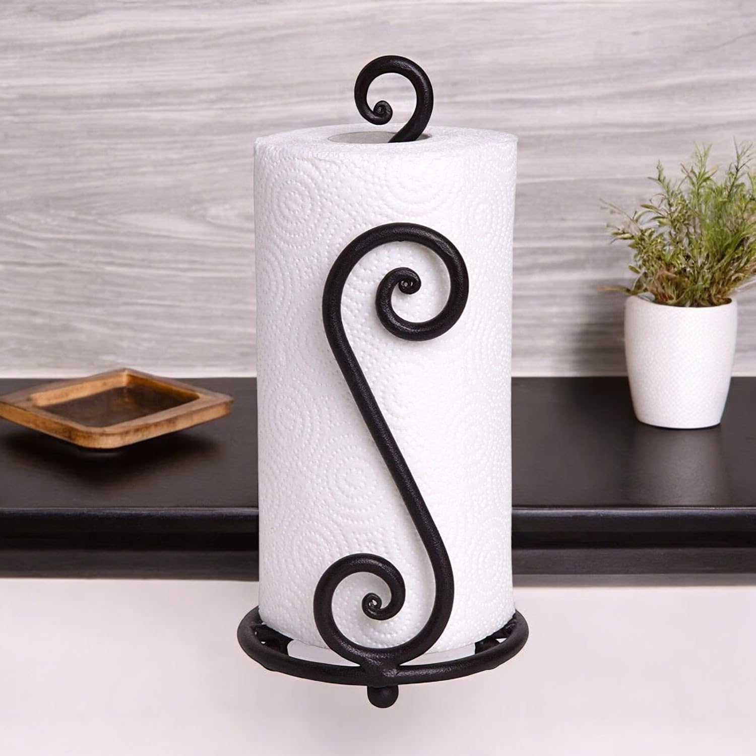 WOOD ART STORE Metal Black Tissue Roll Paper Holder/Paper Towel Holder for Home, Paper Roll Dispenser for Bathroom and Dining Table (S Shape)