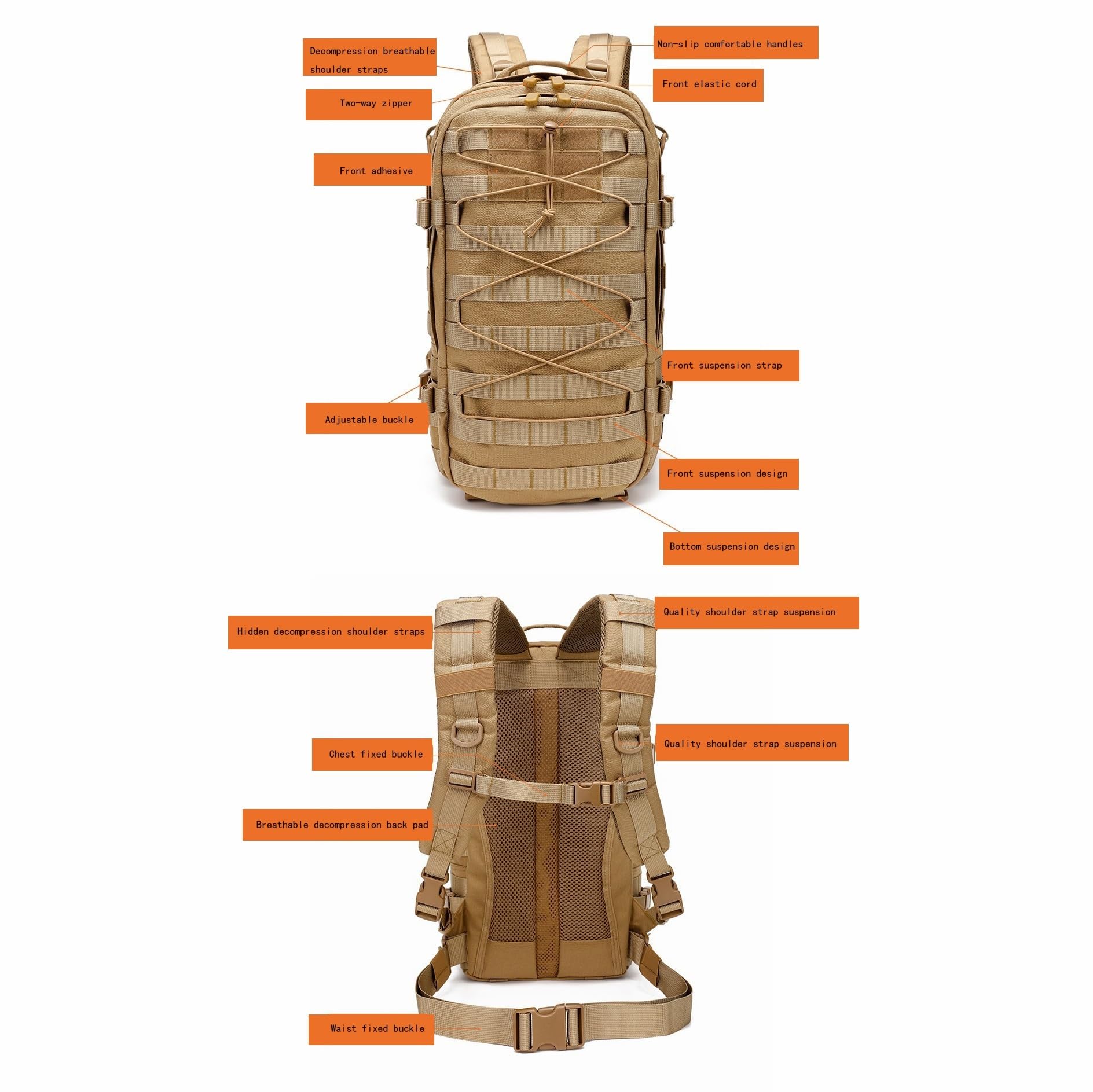 Outdoor 20-35l Military Tactical Assault Hiking Oddychający Plecak, Casual Waterproof Travel Camping Daypack, Do Jazdy Na Rowerze I Na Rowerze Szkoły Pieszych Wędrówek, Trekkingu, Polowań(Army green)
