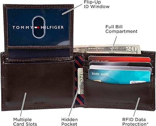 Miniatura 5 de Tommy Hilfiger Cartera de cuero genuino para hombre con múltiples ranuras para tarjetas