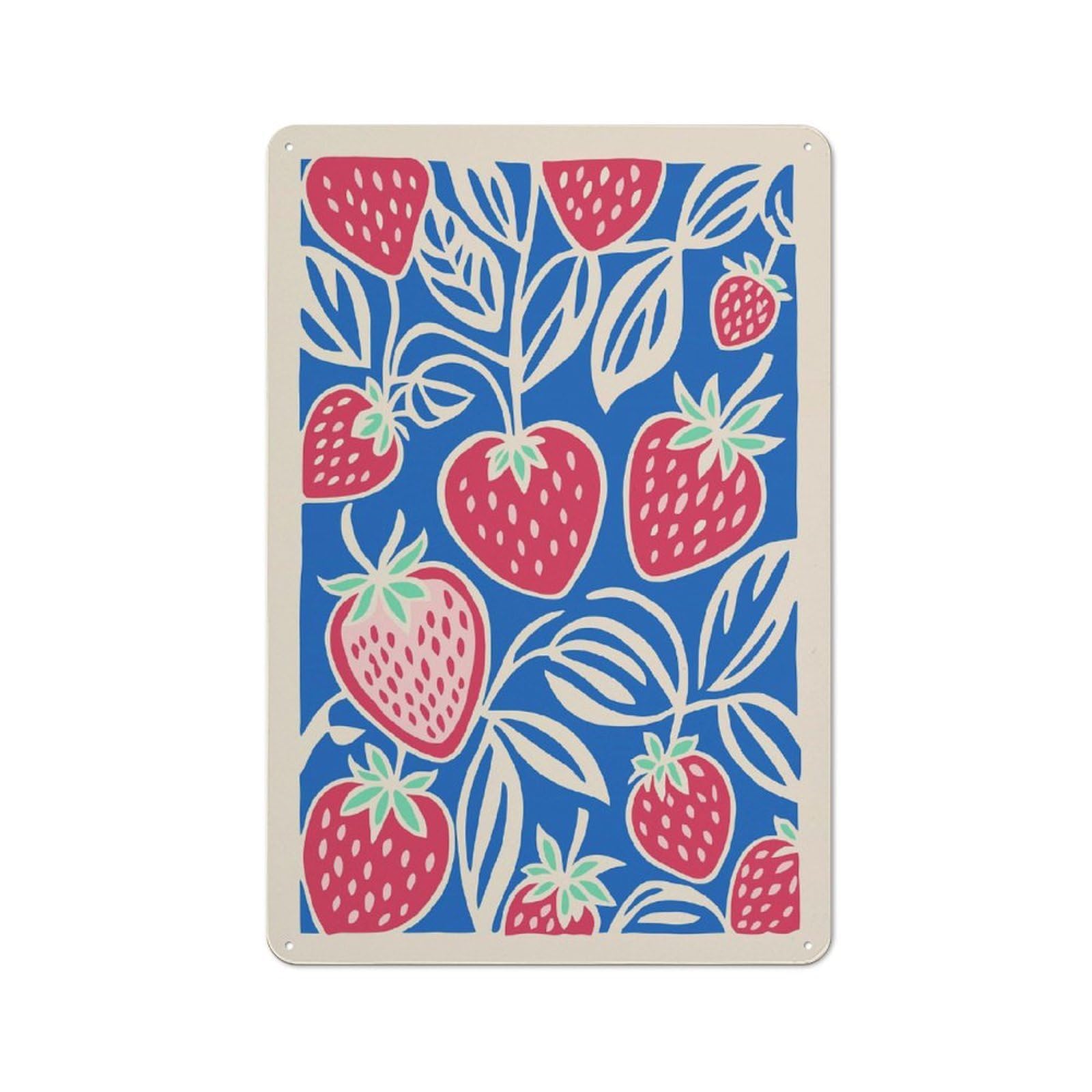 Junmoney Style-3 Tin Wall Plaque 30X20cm With Blue Strawberry Field For Hobby Room Or Studio, For Kitchen, Dining Room And Home Bar Wall Decor