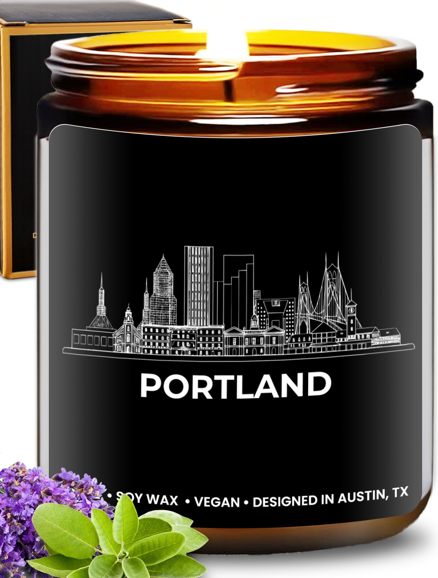 Portland Candle, House Warming Portland Themed Gifts for Men &amp; Women, Unique Skyline and City Souvenirs for Her &amp; Him, Best Sentimental Gifts for Moving Away, Ideal for Birthday, Christmas, Gift-Ready