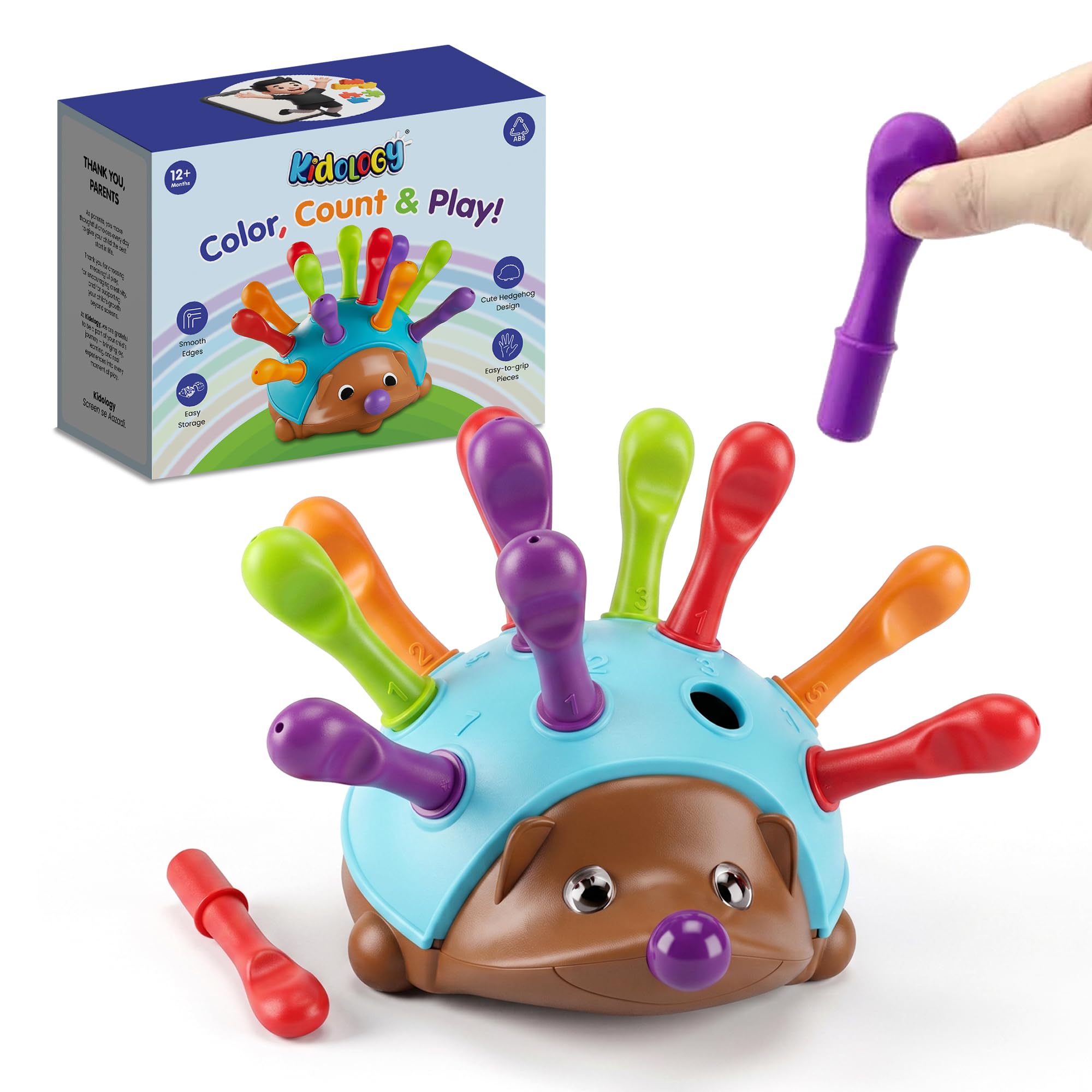 Kidology Pull Out Spike Toy for Kids Age 18+ Months | Fine Motor and Sensory Hedgehog Toddler Learning Toys | Montessori, Educational Games for Counting, Color, Sorting | Ideal for Gifting-picture-15
