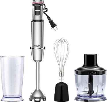 TALIA Immersion Blender Handheld Corded Hand Blenders Set 1200W, Variable Speed & Turbo 4 in 1 Stainless Steel Stick Emulsifier with Chopper, Whisk & Beaker for Soup, Baby Food, Smoothies