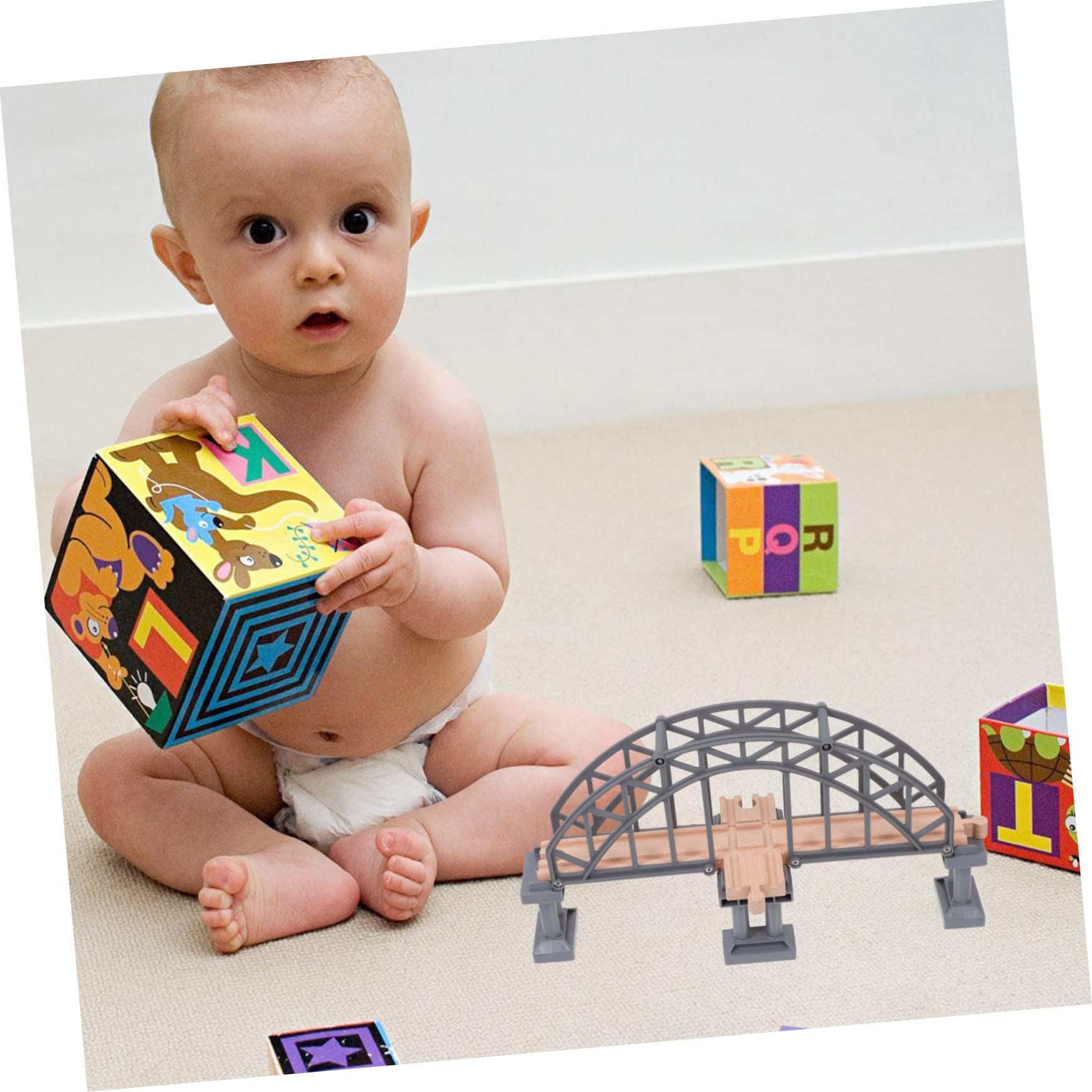 Uonlytech Ponte Binario Trenino per Bambini, Accessorio Ferroviario 1 Pezzo | Abs e Legno, Leggero, Allena Manualità e Pensiero Creativo, per Giochi di Costruzione e Percorso