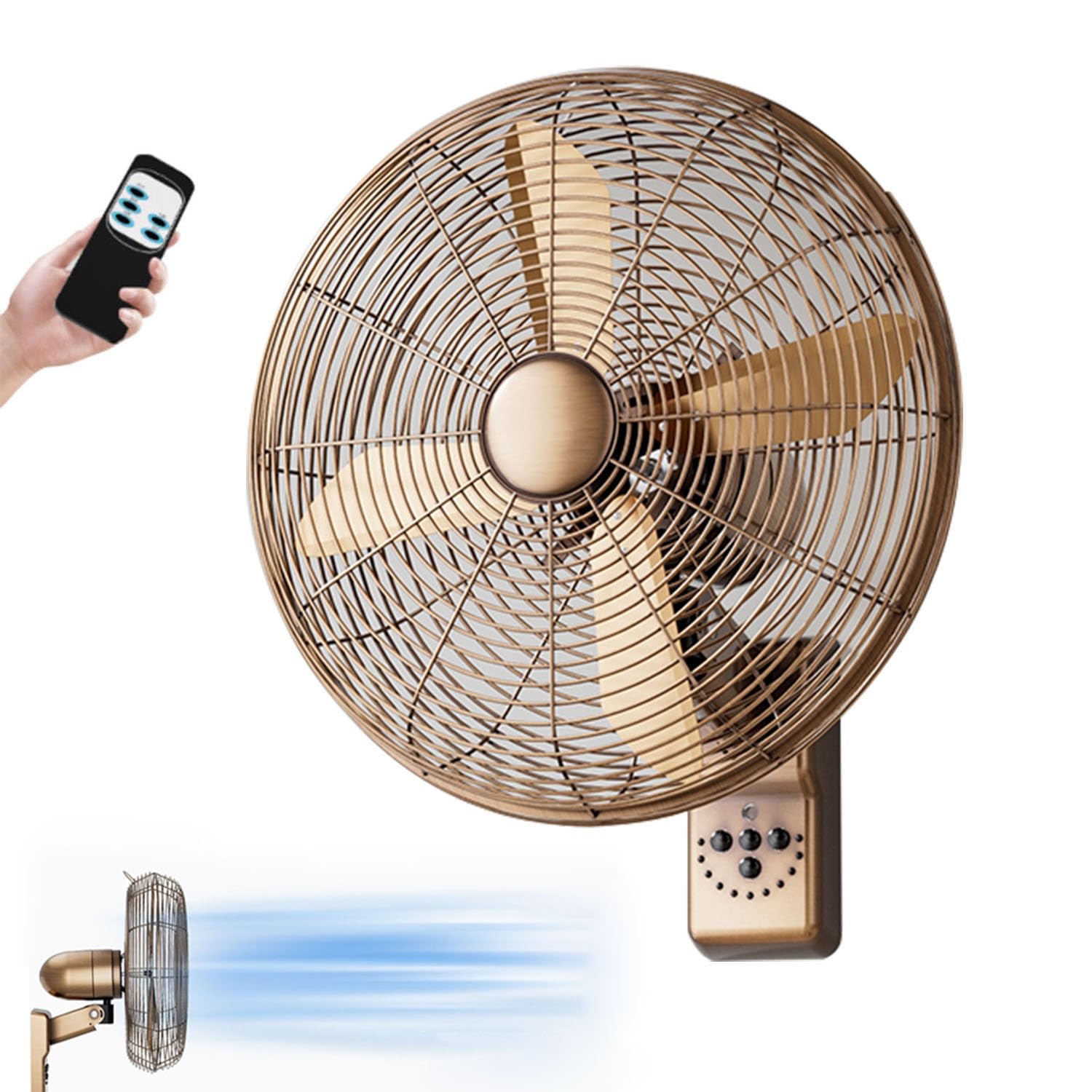 asdchZen Wall Mounted Fan With Remote Control, Oscillating Ceiling Fan, Adjustable Speed Industrial Fan For Workshop, Garage, And Home Use,Bronze-18inch