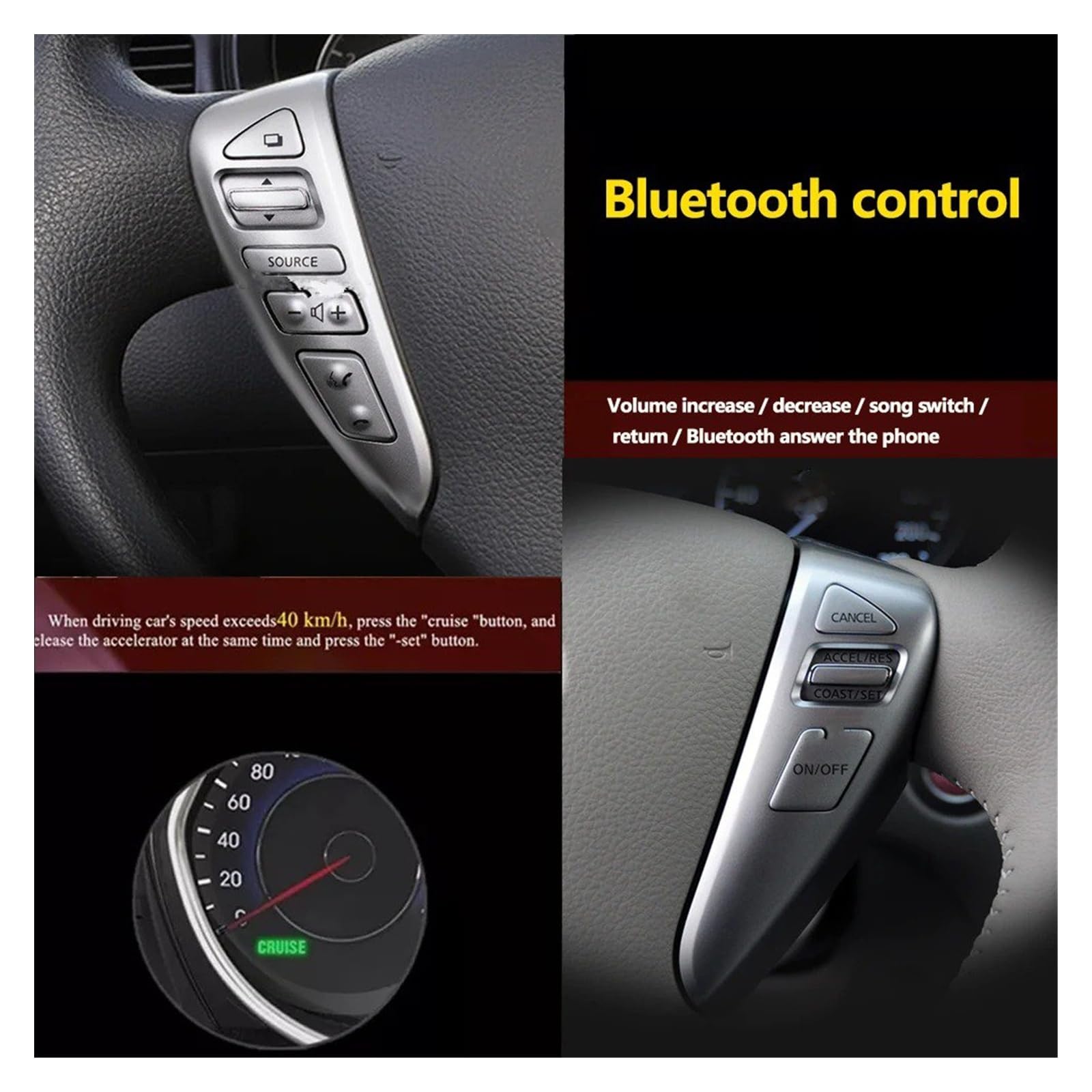 Tempomat Schalter Audio Lautstärke Taste Lenkrad Tasten Für Nissan Für Sentra Für Livina Für Almera Für Cube Für Versa Für Note Multifunktion Lenkrad Tempomat Schalter Knopf(Piano black switch)