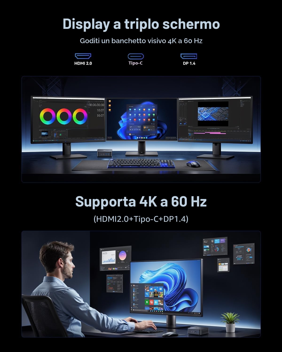 NiPoGi Essenx E3 Mini PC ΑΜD Ryzen 5 3500U (meglio di Ν150/Max 3,7 GHz/28W) W11-Pro 16GB DDR4 512GB SSD, Mini Computer con Doppia LAN/Triplo Schermo 4K/WiFi/BT/USB3.2 per Ufficio, Home Theater, Scuola