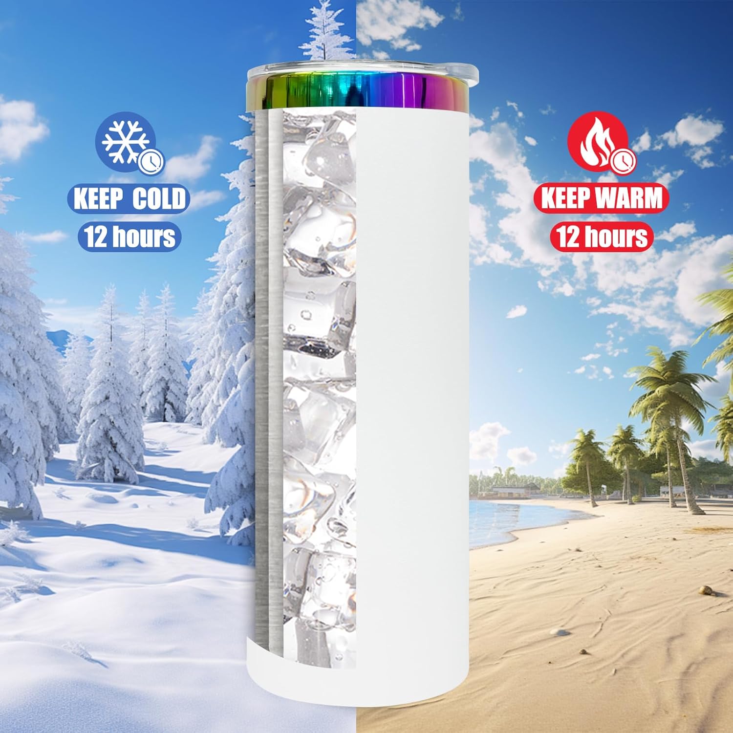 20 oz Skinny Tumblers Stainless Steel Tumbler with Lid and Straw Double Wall Vacuum Insulated Coffee Mug 20oz Powder Coated Cup for Hot and Cold Drinks(White,1 pack) - Image 7