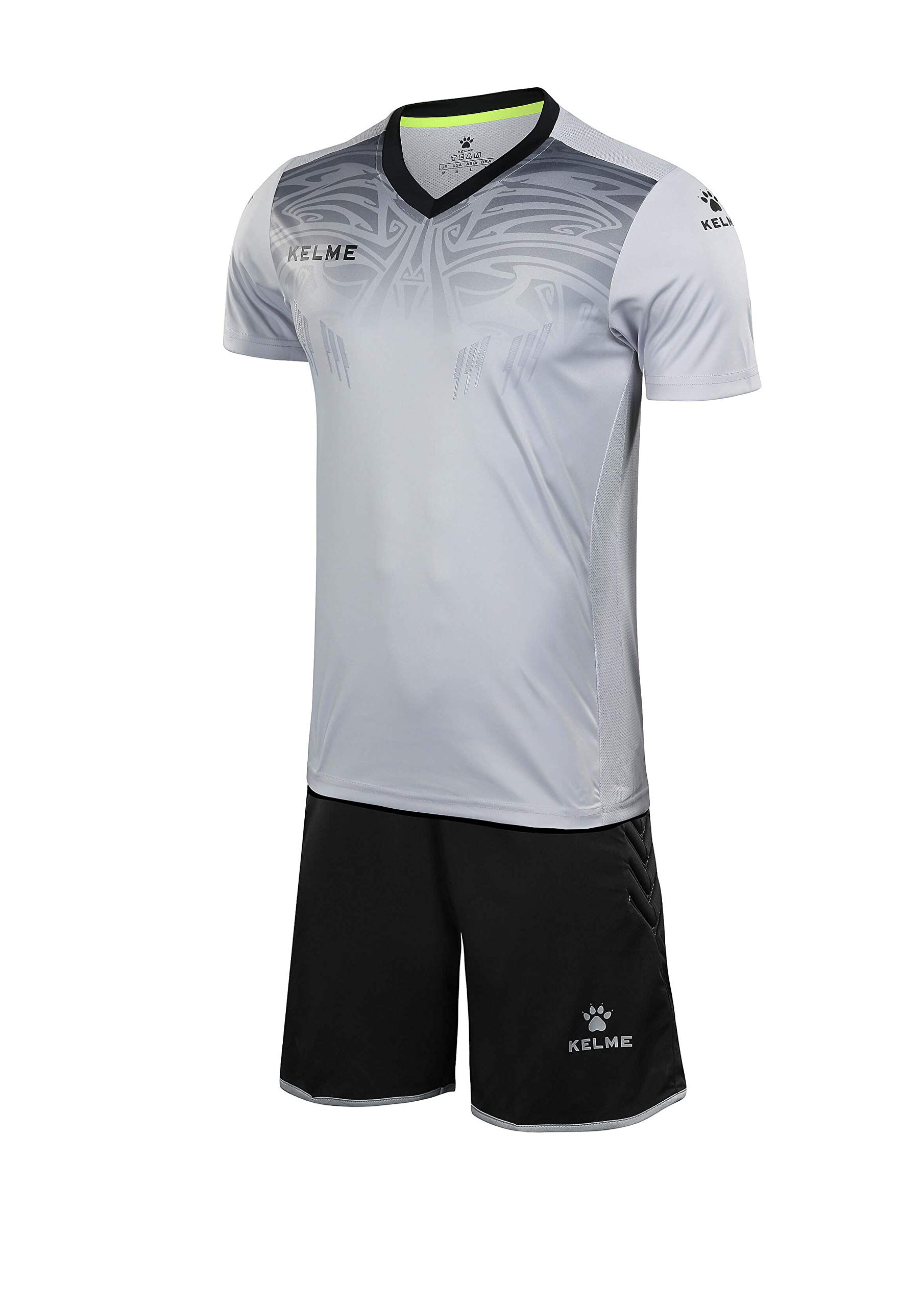 KELME Maillot de gardien de but à manches courtes – Ensemble comprenant un maillot de gardien de but et un short rembourré (taille XS, gris)