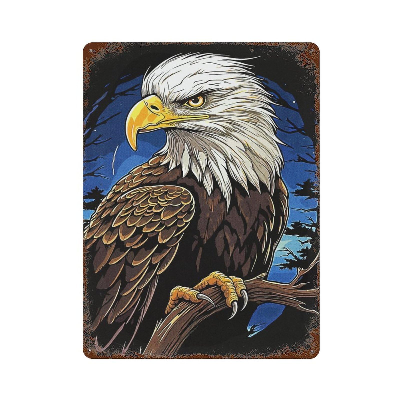 Rust Effect Bald Eagle in Nature Weathered Tin Sign 15.7"x11.8", Novelty Wall Decor for Office, Studio And Wall Decor