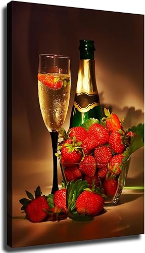 Miniatura 1 de Póster de copa de vino de champán de fresa, lienzo impreso, pintura, arte de pared, hogar, pasillo, dormitorio, sala de estar (24 x 36 pulgadas, sin