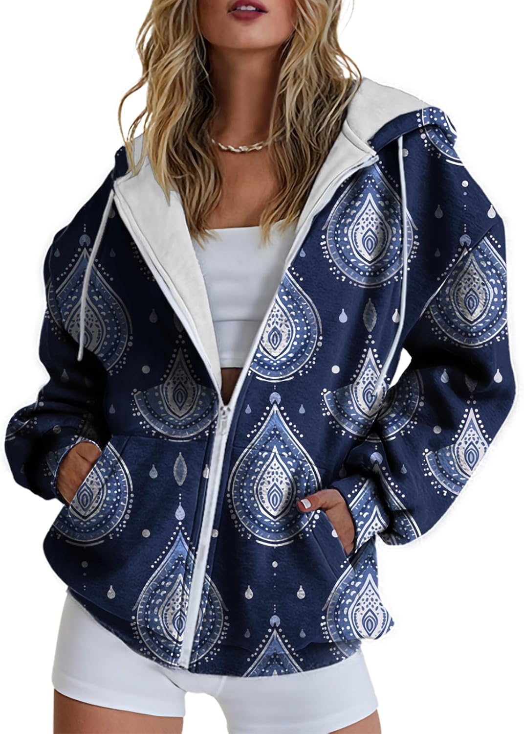 domirica Hoodies for Women Zip Up Long Sleeve Hoodied Sweatshirt with Pockets Retro Graphic Women's Sweatshirt Trendy