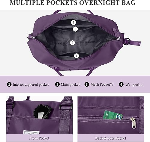 Miniatura 3 de Bolsas de fin de semana para mujer, bolsa de lona de viaje, bolsa de transporte para artículos personales durante la noche con bolsillo para ropa