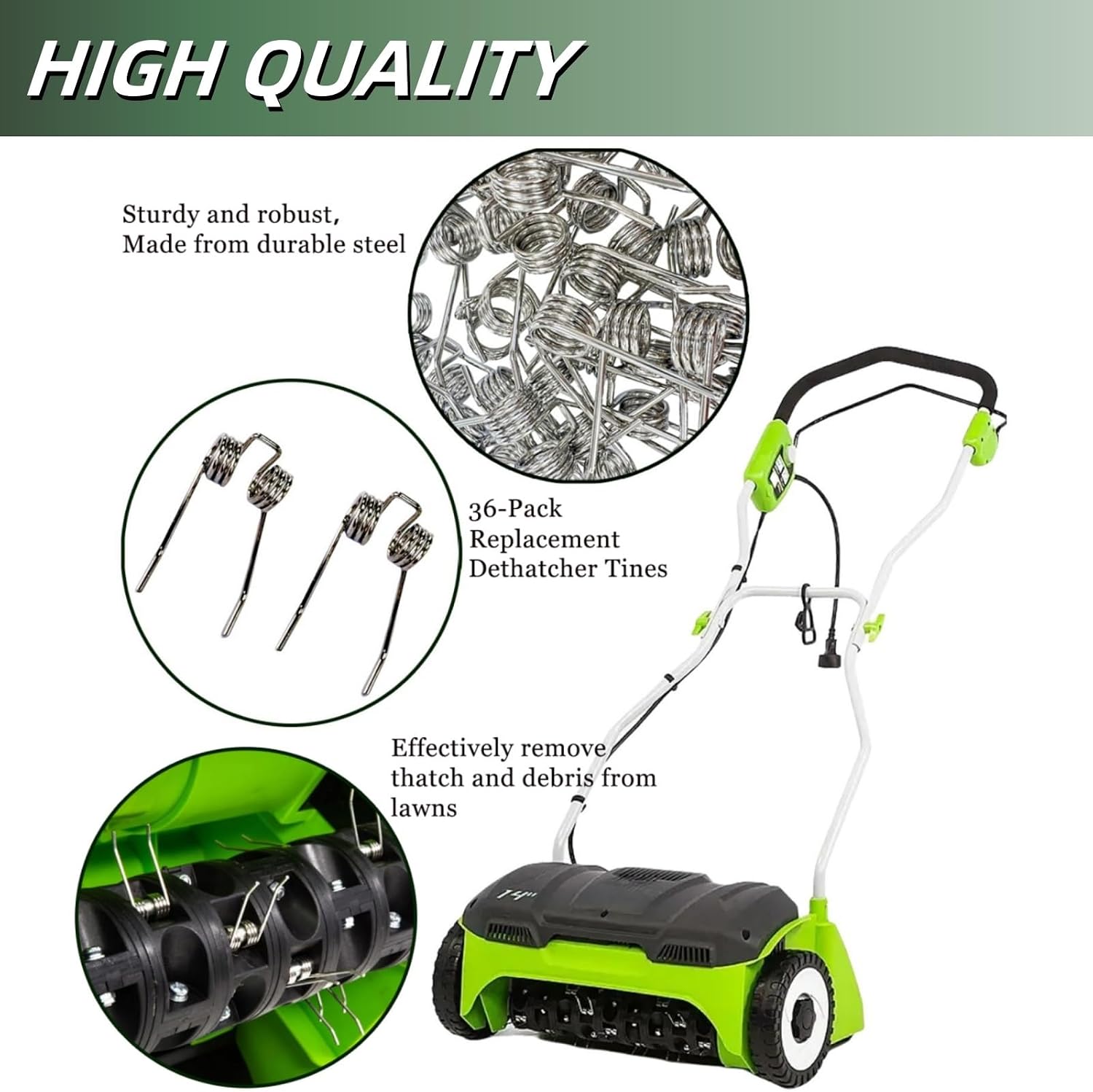 36-Pack Replacement Dethatcher Tines Compatible with Greenworks 29272 27022 2500600G 10 Amp 14" Corded Dethatcher,Replacement Durable Steel Scarifier Tines Parts,Lawn Tractor Attachments Set