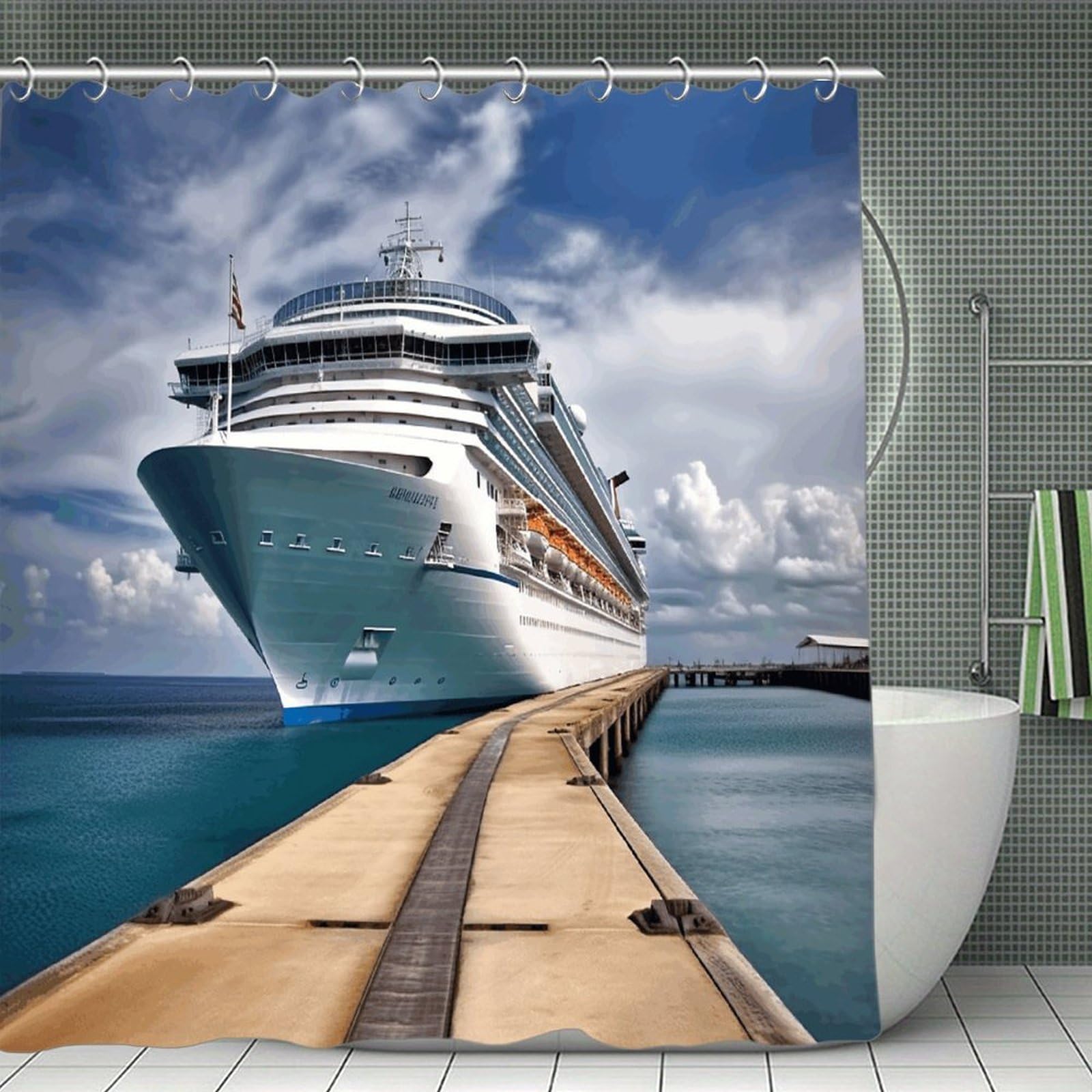 VstaDank Cruise Ship Shower Curtain Waterproof Bathroom Curtain with Hooks Luxury Weighted Bath Curtains for Bathtubs Showers Room Dividers Decorative Shower Curtains 71x71 in