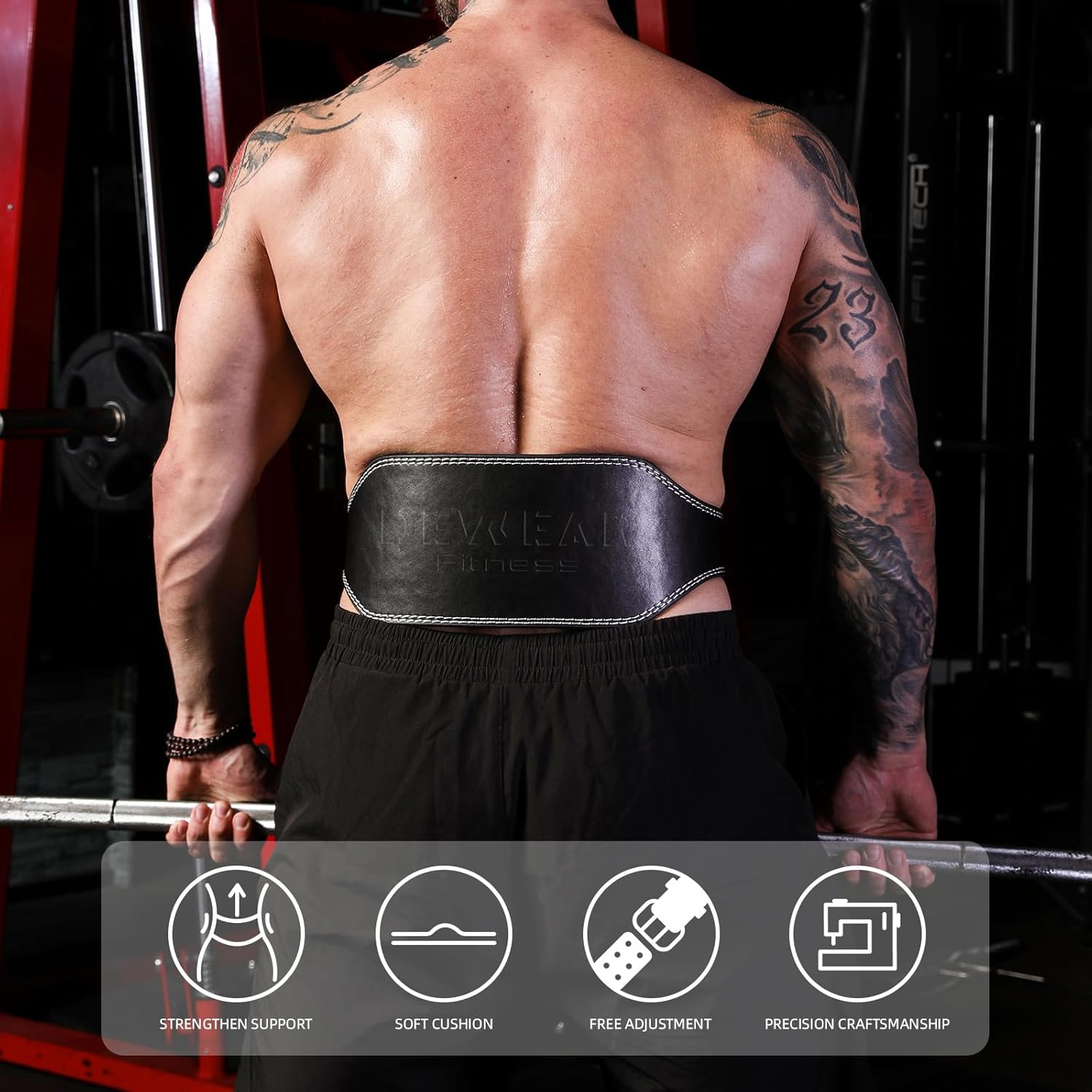 Leather Weight Lifting Belt, 4”& 6”Padded Lumbar Back Support, 10 Adjustable Holes, Gym Weight Belt Ideal for Deadlift, Powerlifting, Bodybuilding and Squat - Image 9