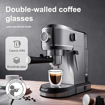 Double Wall Borosilicate Glass Espresso Cups, Espresso Cup Set (6 x 80ml), Tea Glass Caffee Cups, Handcrafted Artisan - Strong, Vacuum Insulated