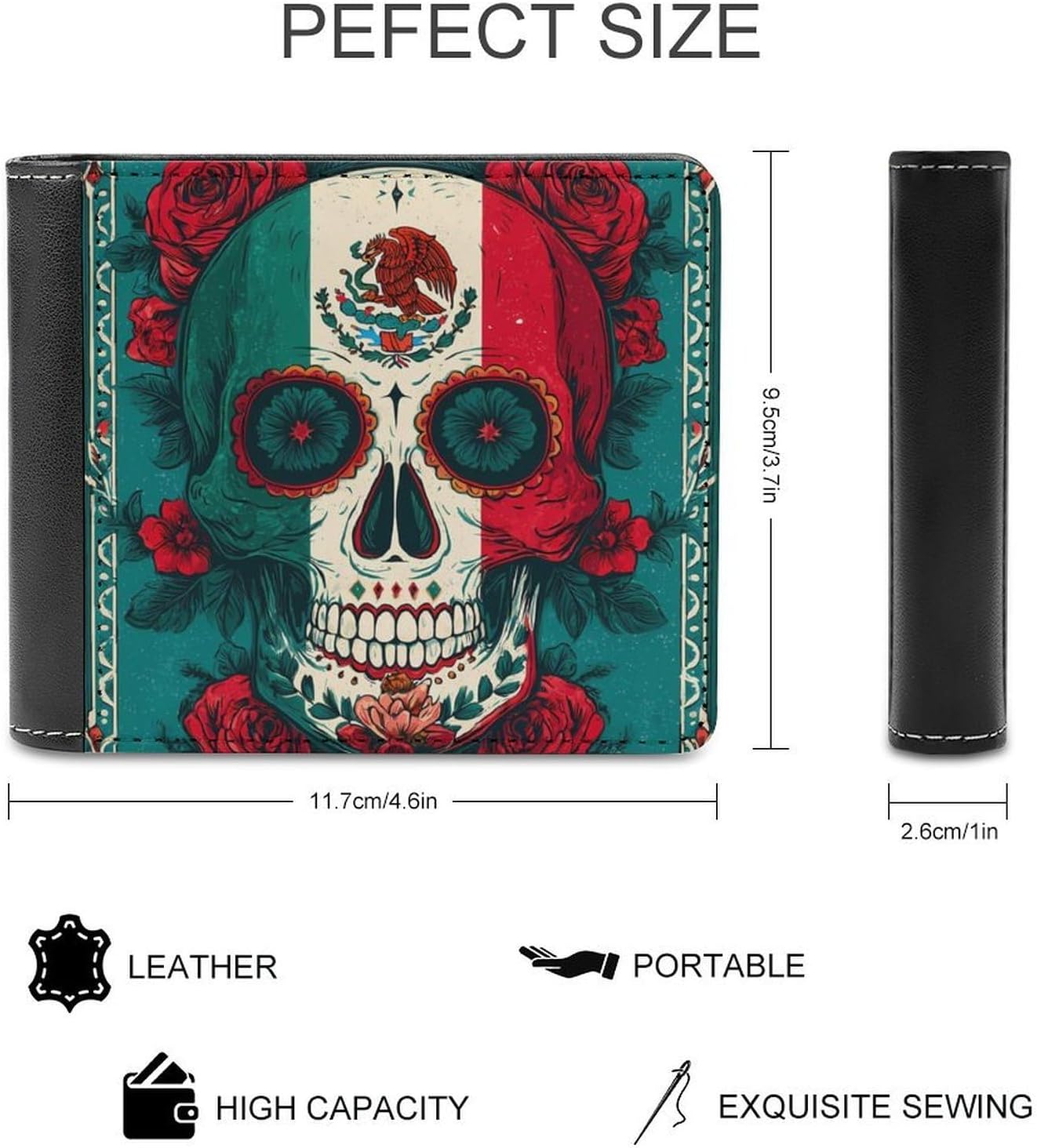 Mexico Sugar Skull Day Of The Dead Novelty Wallet Soft Slim Front Pocket Bifold Purse with ID Credit Card Holder