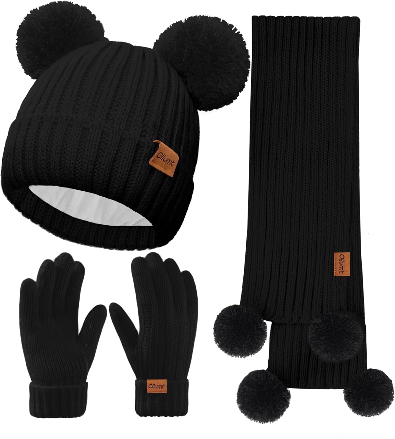 Kids Winter Hat Gloves Scarf Set, Knit Neck Warmer for Boys Girls Beanie & Mittens with 2 Sizes (2-8 & 9-15 Years)