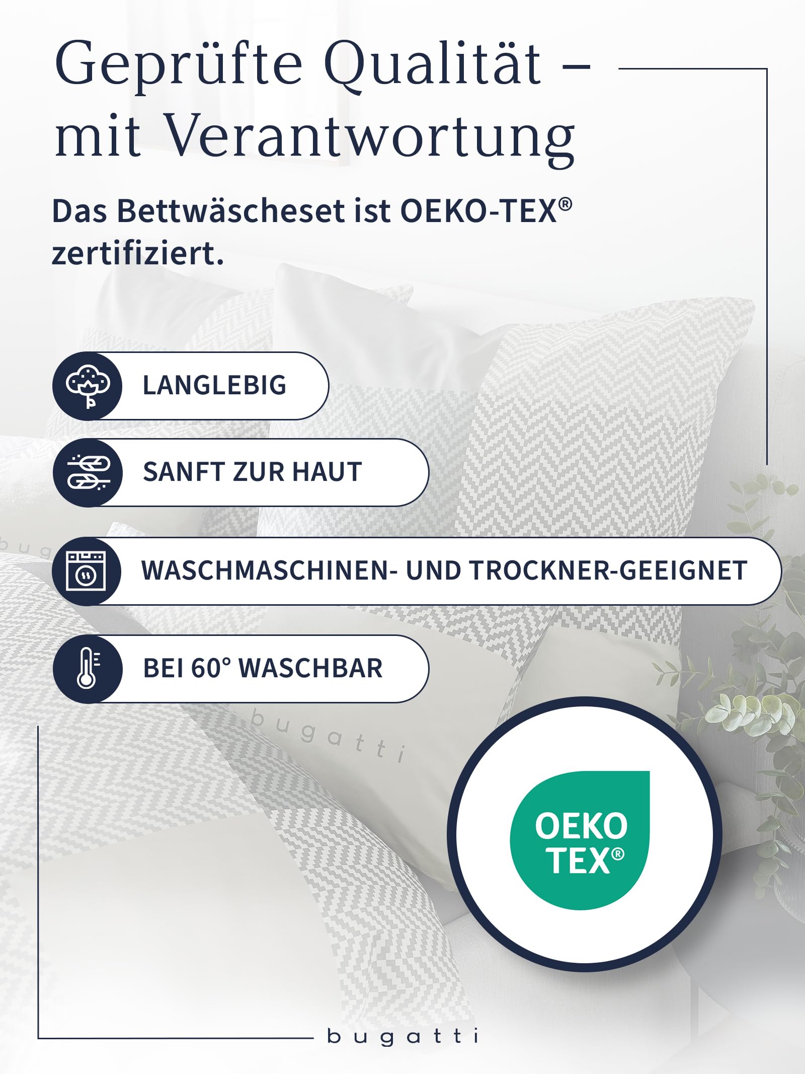 bugatti 2in1 Bettwäsche 135x200 cm - 100% Baumwolle Satin-Flanell Kombibettwäsche, Reißverschluss, anschmiegsam, weich & waschbar, Bettbezug grau Karo