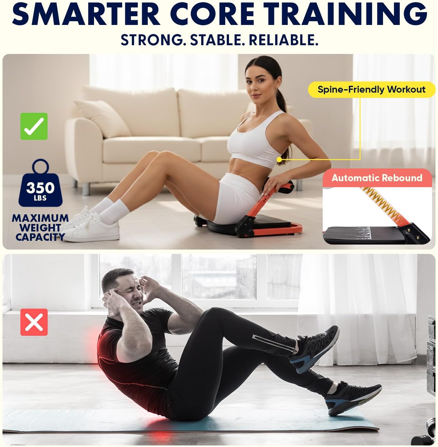Squatz Ab Machine for Stomach Workout – Core & Sit-Up Exercise Equipment with 3 Resistance Levels for Home Gym, Adjustable Ab Trainer for Full-Body Workout with Automatic Rebound, 350 lbs Capacity