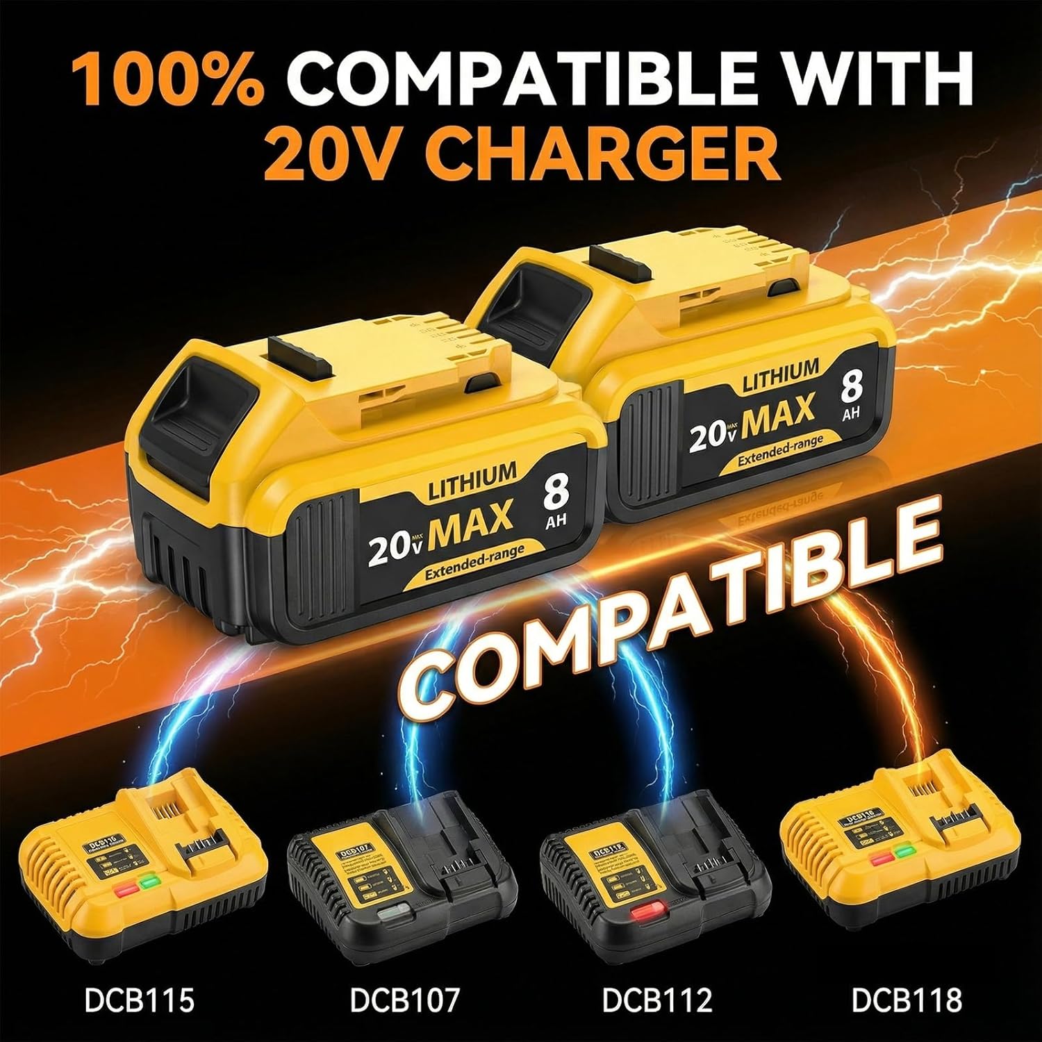 20V Max 8000mAh High Capacity Rechargeable Battery - (DCB201/DCB200/DCB206 Replacement) - Works with Original Chargers