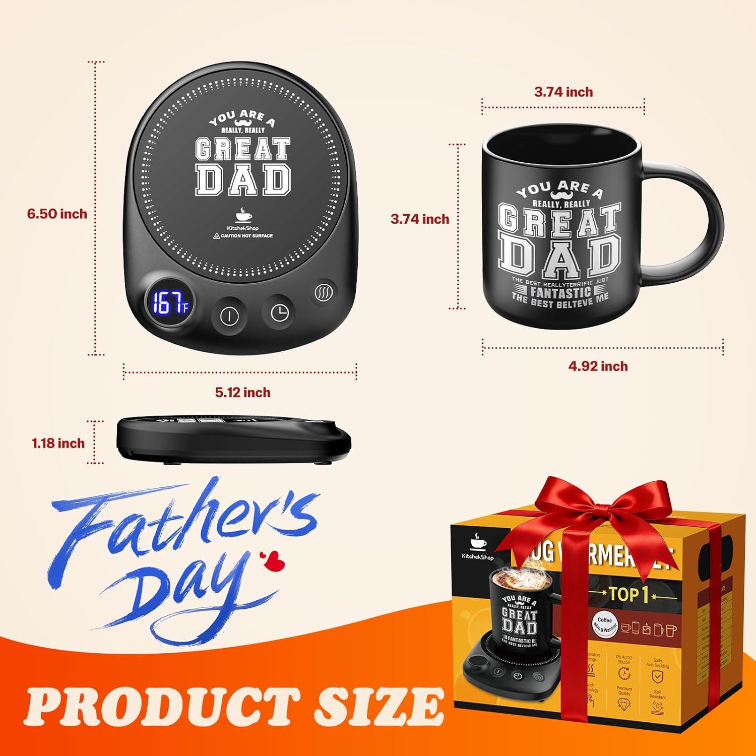 Coffee Mug Warmer Set with Smart Timer & Adjustable Temperature – Perfect Gift for Dad, Seniors, & Coffee Lovers – Auto Shutoff & Perfect Set for All Mugs