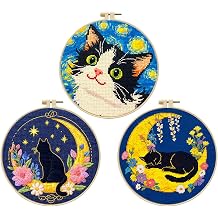 Zhenqing 3 Pack Cat Stamped Cross Stitch Kit for Beginners