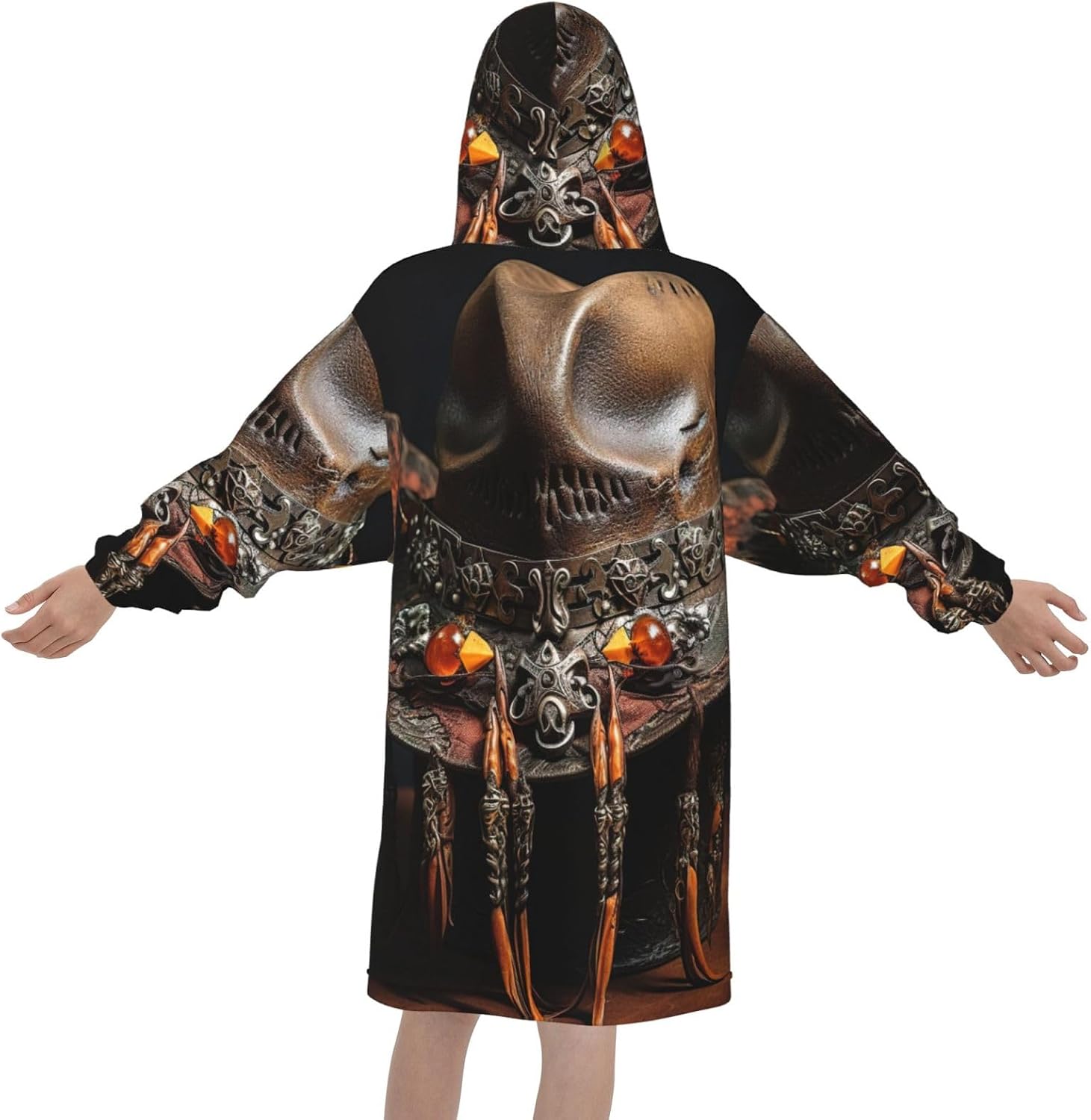 American West Rodeo Hat Print Oversized Blanket Hoodie, Wearable Blanket Hooded,Hooded Pullover With Pocket