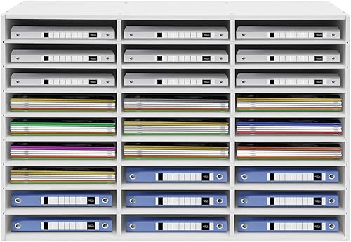 Organizador de literatura, 27 compartimentos, clasificador de archivos ajustable, centro de correo, soporte para revistas, gabinete de