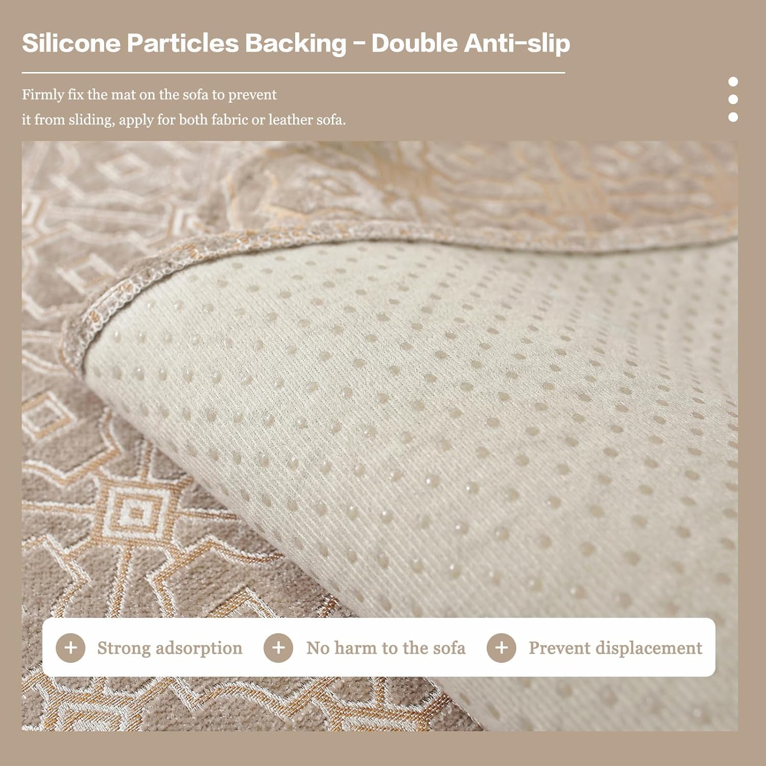 DREAMINGO Couch Backrest Cover, European Embroidery Jacquard Armchair Couch Protector, 1 Piece Anti Slip Pet Sofa Covers Washable Soft Chenille with Lace Edge, Light Coffee, 35.4"x35.4"
