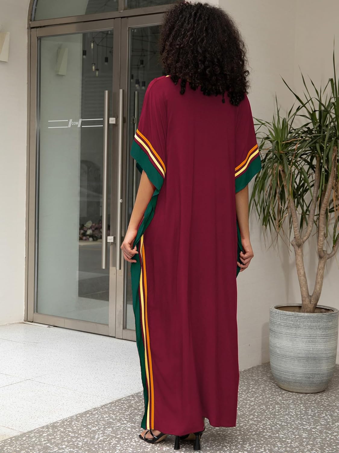 Kaftan Dresses for Women V-Neck Print Swimsuit Cover Up Plus Size Beach Caftan Lounge Dress - Image 3