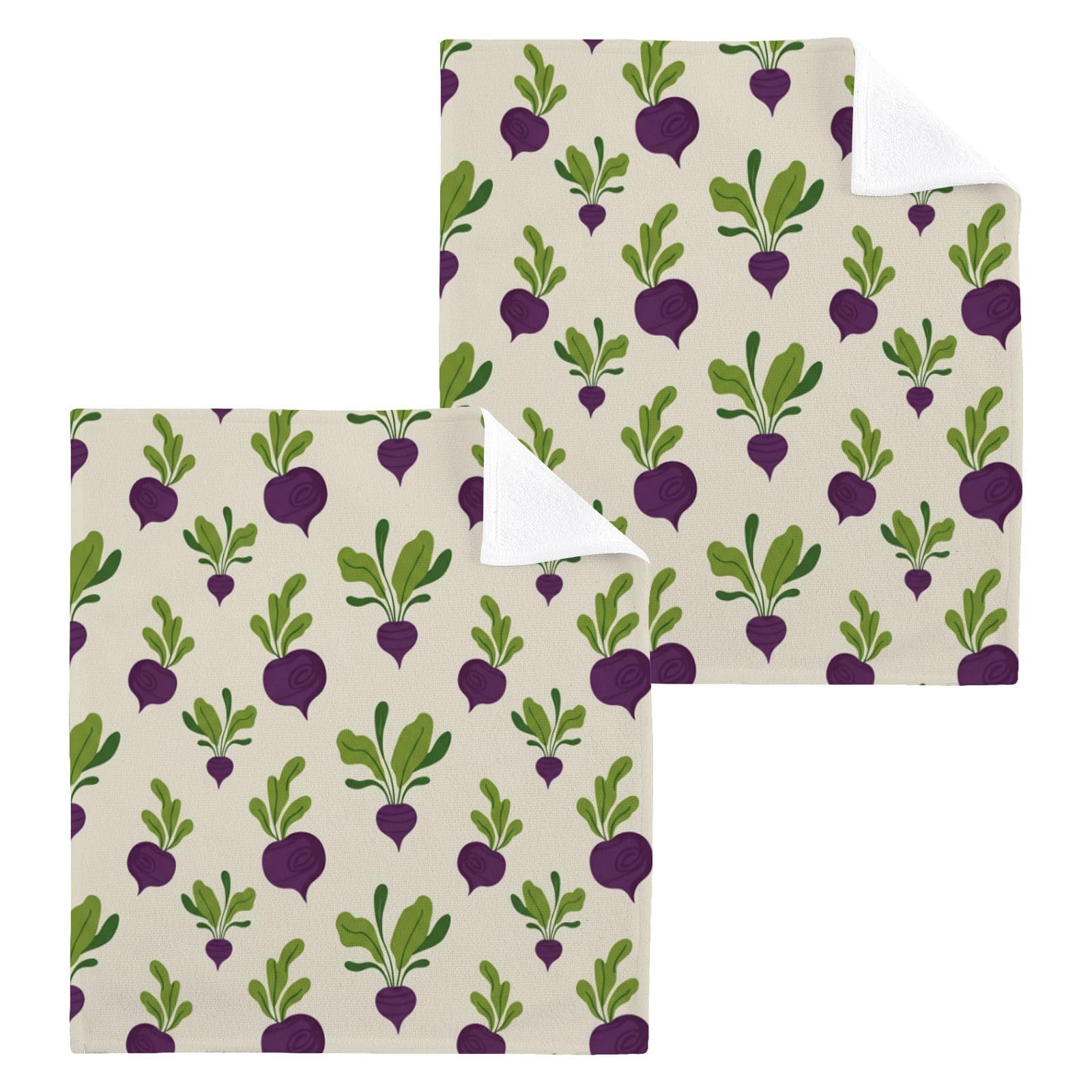 BOESI Purple Beet Leaf 12x12in Cotton Washcloth,Soft Absorbent Face Towel