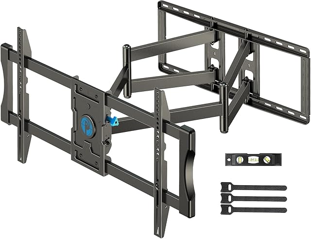 Pipishell TV Wall Bracket for Most 37-90 Inch Flat Curved TVs, Full Motion TV Bracket with 73.8cm Long Extension Arm, TV Wall Mount Fits 16-24 Inch Studs Max VESA 800x400mm Load Capacity 60kg