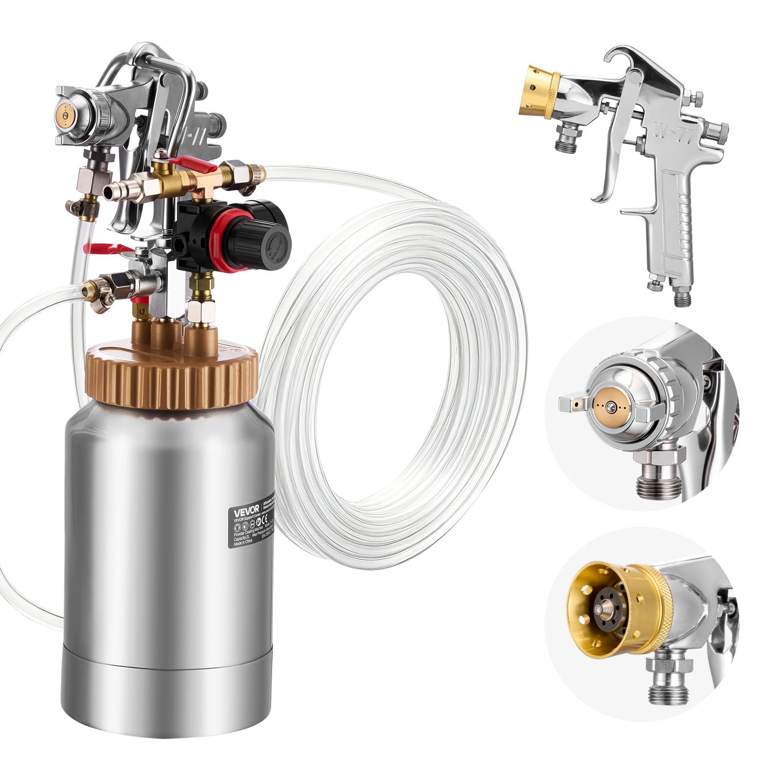 VEVOR Serbatoio Spruzzatore di Vernice, 2 L Serbatoio a Pressione per Spray Spruzzatore di Vernice a Spruzzo Pneumatica Centrale con Due Tubi per Mobili, Auto, 3 Comandi Regolabili
