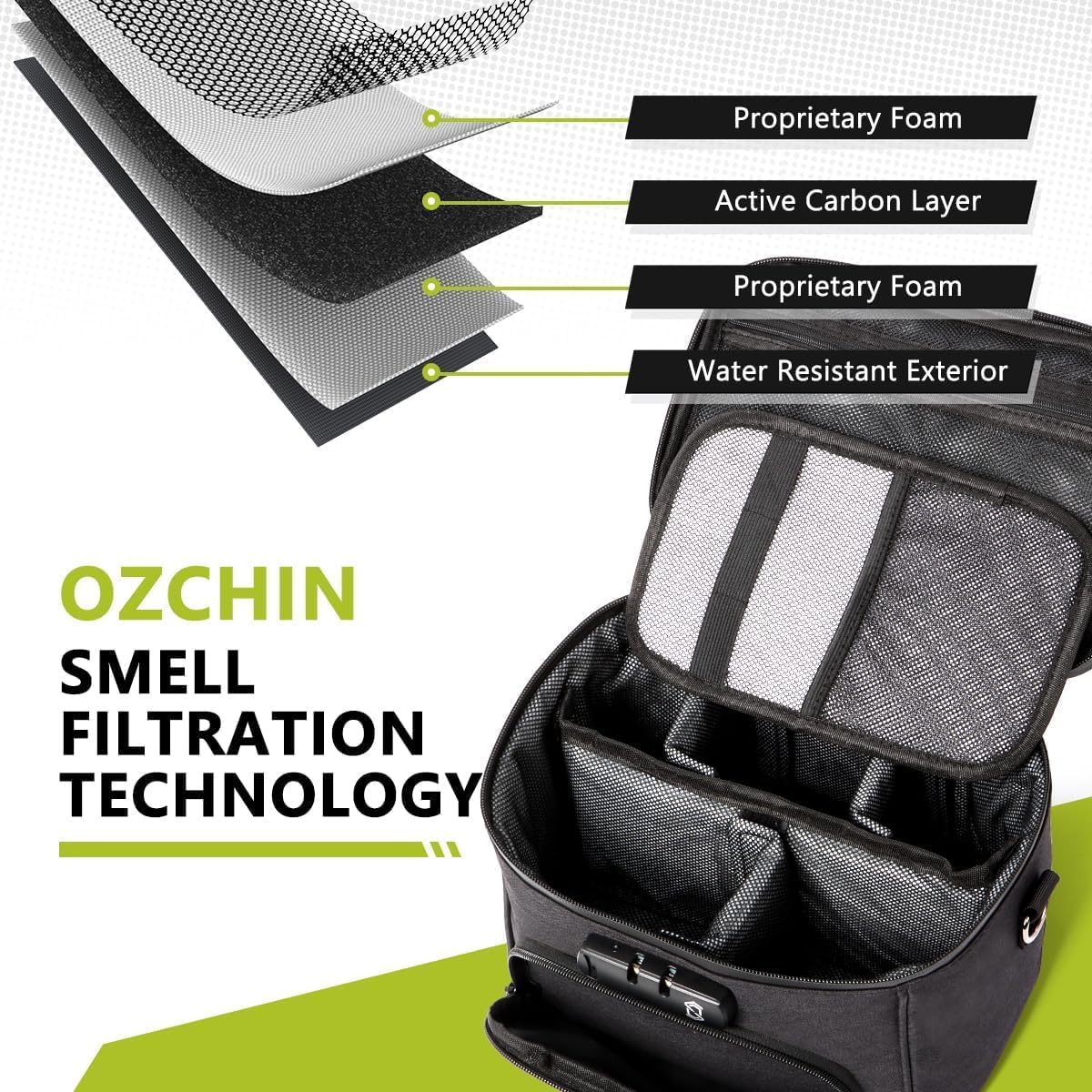 OZCHIN Smell Proof Bag with Combination Lock, Smell Proof Box Activated Carbon Fiber Smoking Accessories, Smell Proof Container, Great Gifts for Father’s Day, Premium Odor Proof Bag