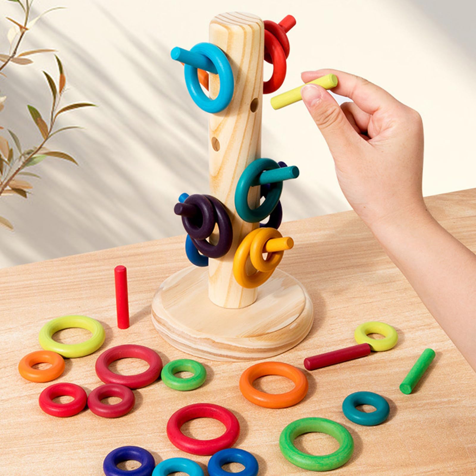 Ringwurfspielset aus Holz für Vorschulalter, praktische Lernfähigkeiten fördert Aktivitätsringe aus Holz für die Entwicklung der Feinmotorik von Kindern