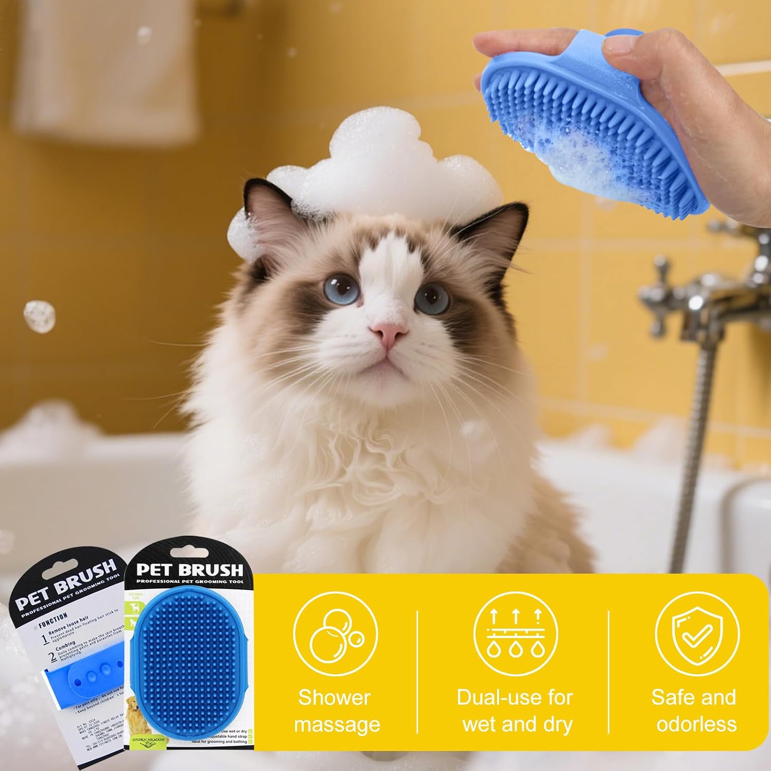 4PCS Professional Pet Hair Remover Glove Set, Black Mesh, Grooming Brush with Silicone Tips, for Dogs and Cats (3-Pack Gloves + 1 Brush) image 5