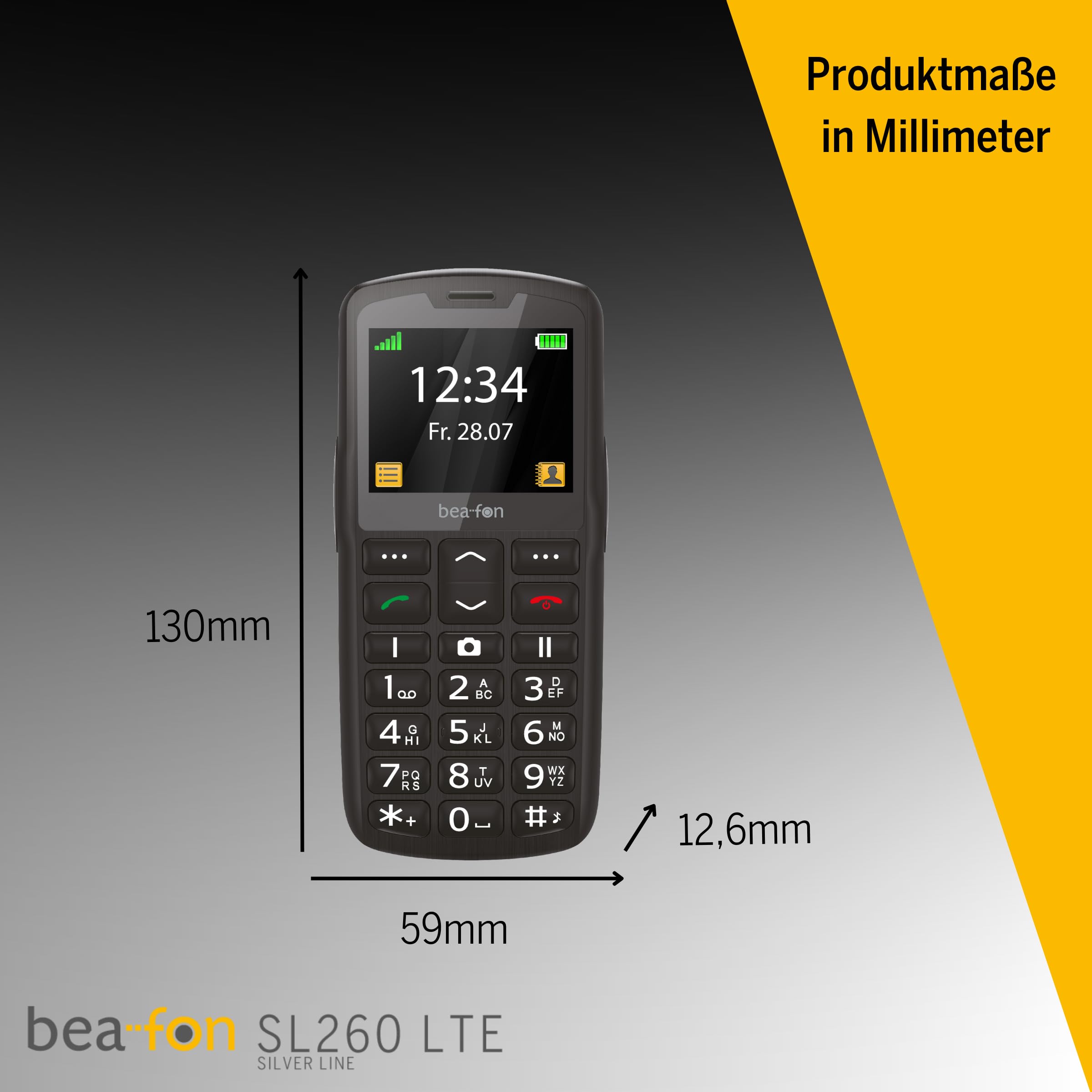 Beafon, SL260 LTE 4G, Silverline, telefon z przyciskiem, telefon komórkowy dla seniorów z przyciskiem alarmowym SOS, kompatybilny z aparatami słuchowymi, M4/T4, sygnał świetlny, wyświetlacz 2,2" (5,58