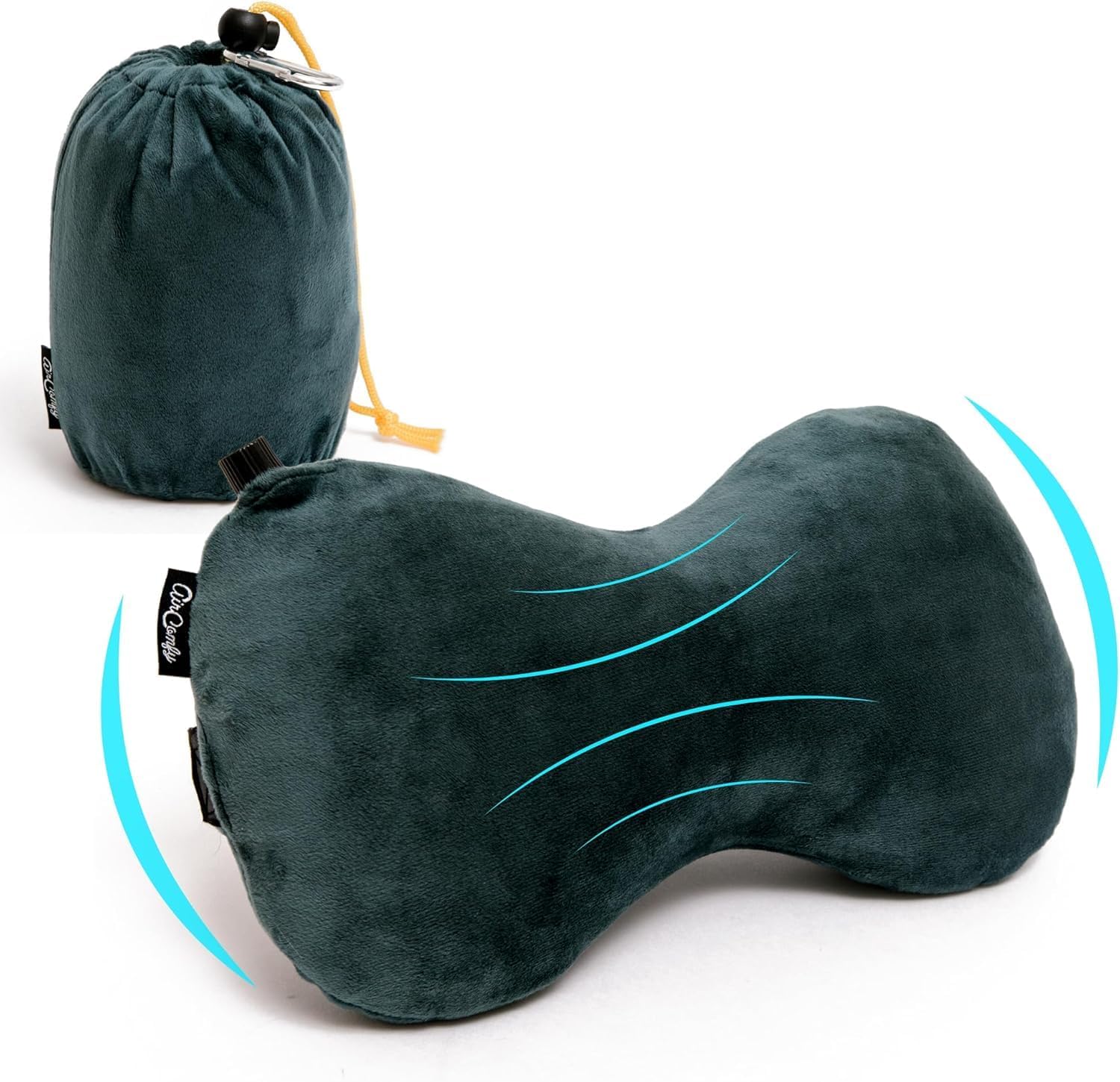 Ease Inflatable Travel Pillow with Luxuriously Soft Washable Cover - Ergonomic Neck and Lumbar Support for Prevention of Cervical and Lower Back Pain (Grey)