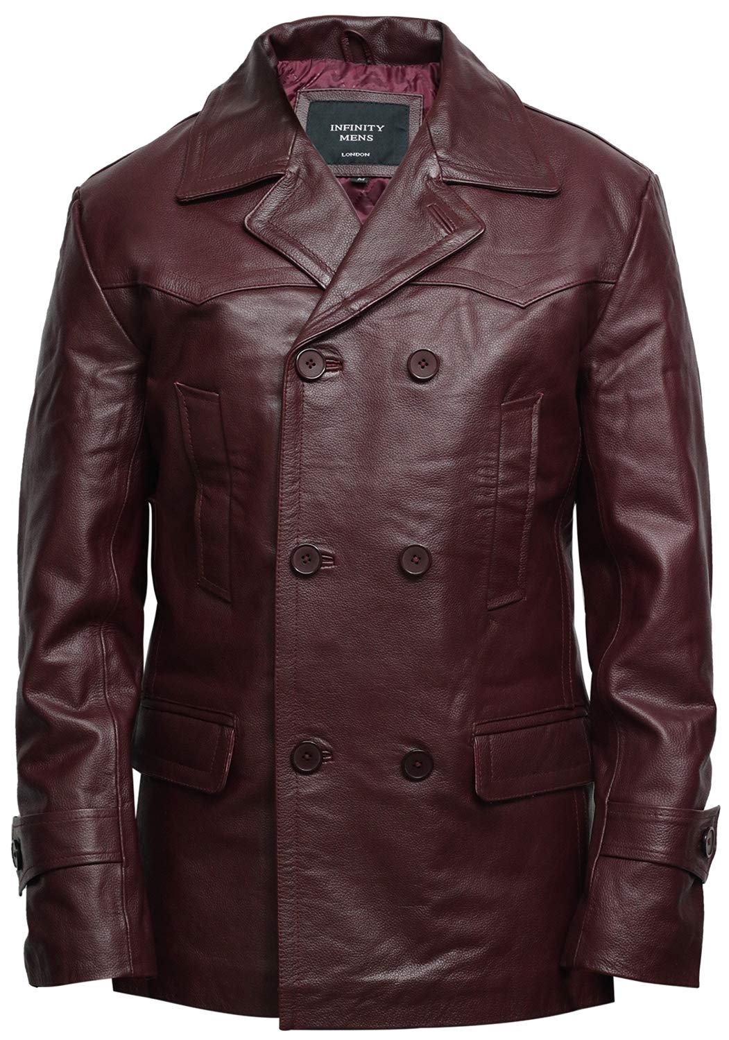 BRANDSLOCK Mens Real Leather World War 2 German Military U Boat Captains Jacket Military Style Real Vintage (S, Burgundy)