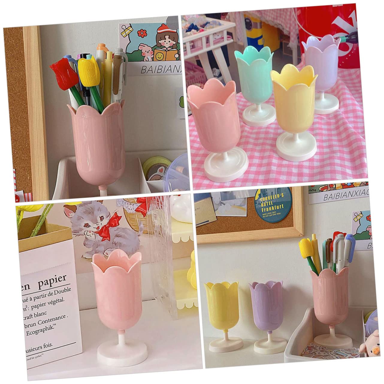 jojofuny 5 Pezzi Portapenne a Tulipano Arredamento Carino Cartoleria Piccolo Bellezza Contenitori Decorazioni Per La Tavola Portapenne Da Scrivania Rosa Plastica