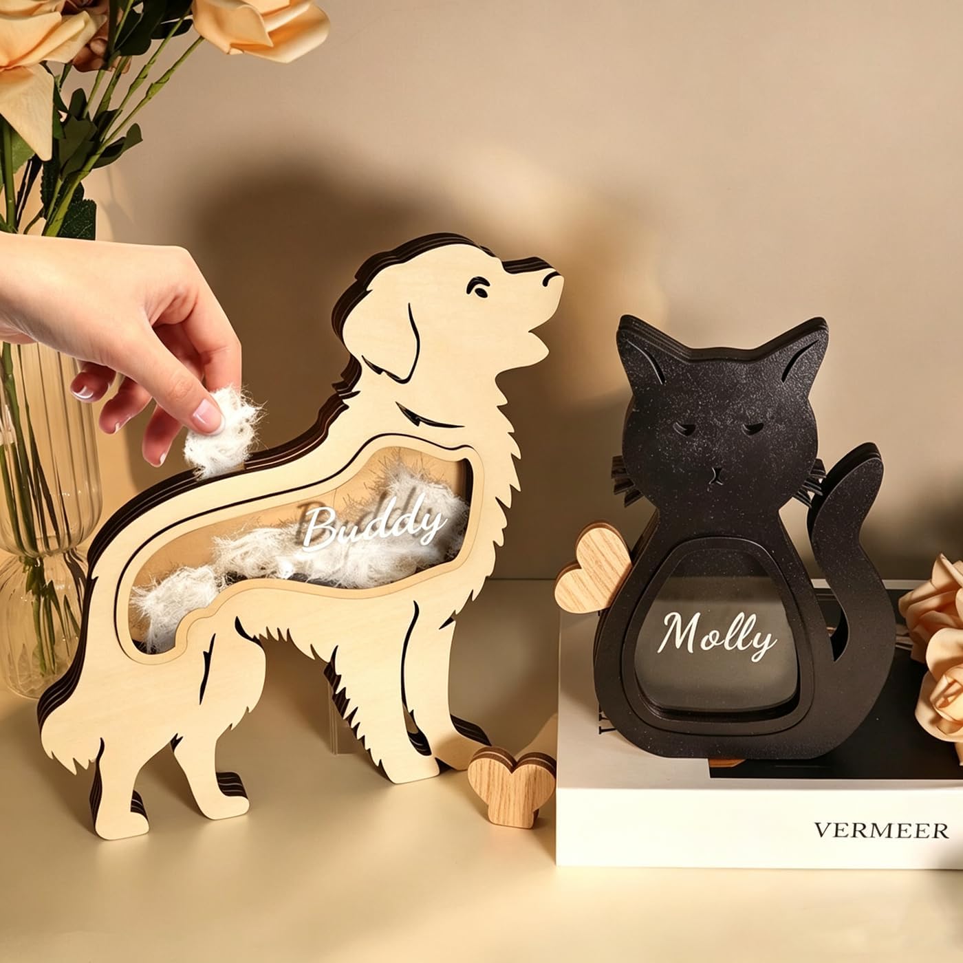 Personalized Cat Hair Memorial Box, Pet Memorial Gift, Wooden Pet Fur Keepsake Box, Pet Loss Gift, Pet Lover Sculpture, Remembrance Gift (Redwood Grain) image 4
