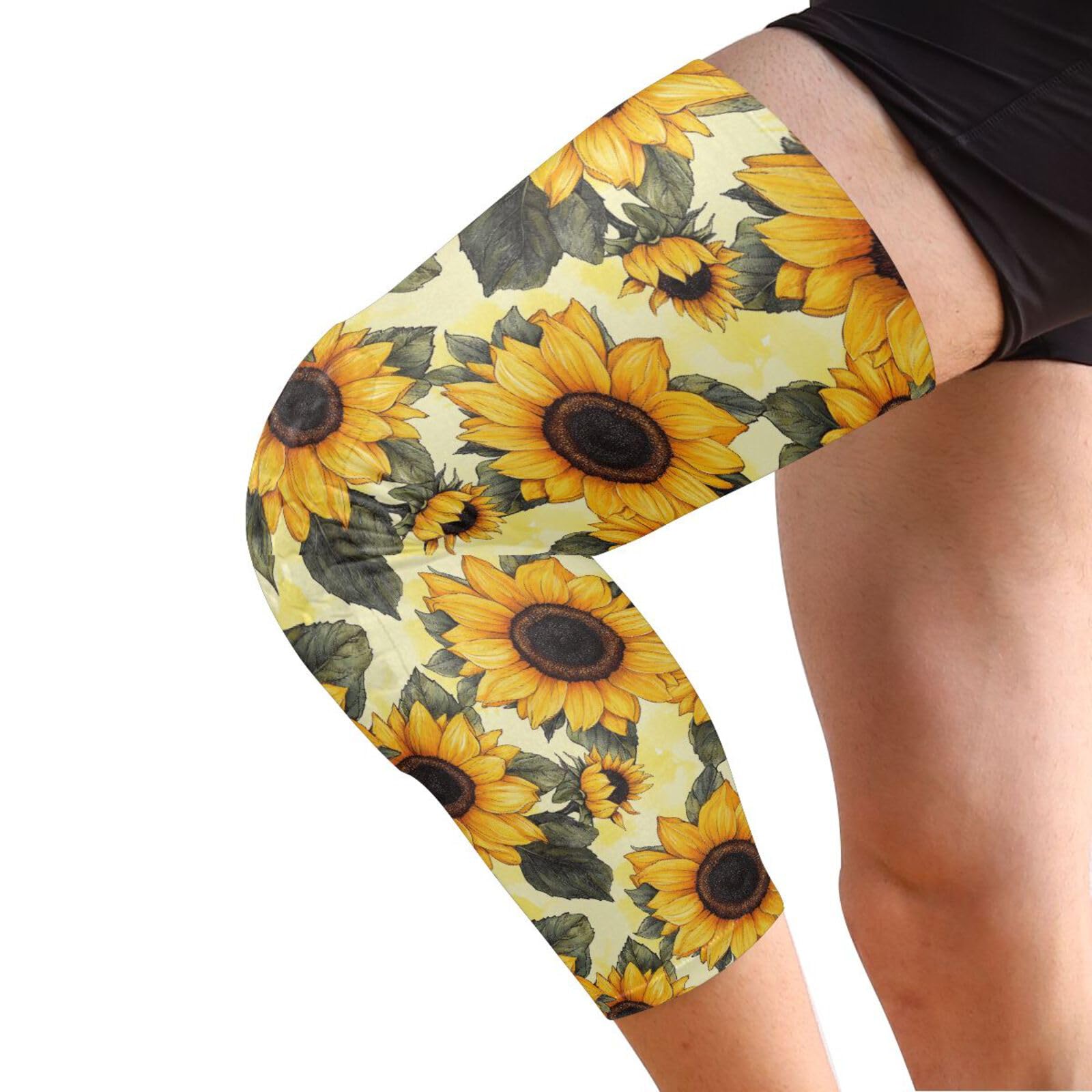 JUNZAN Yellow Sunflowers Beige Basketball Knee Pads for Youth Kids Wrestling Knee Pads with Sleeves Sport Kneepads for Volleyball Football