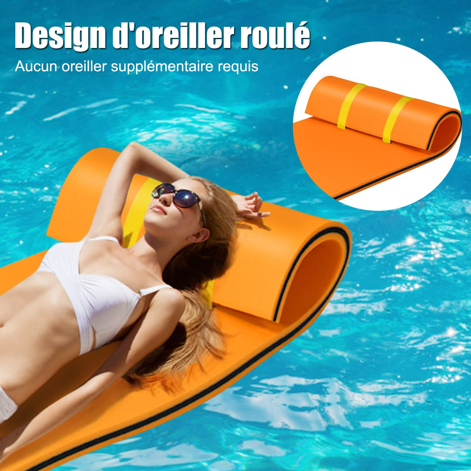 RELAX4LIFE Materasso Galleggiante Singolo, Stuoia Galleggiante in Schiuma XPE Morbida e Liscia, Lettino d’acqua Imbottito Prendisole, per Mare e Piscina, 210x66x3,5 cm (arancione)