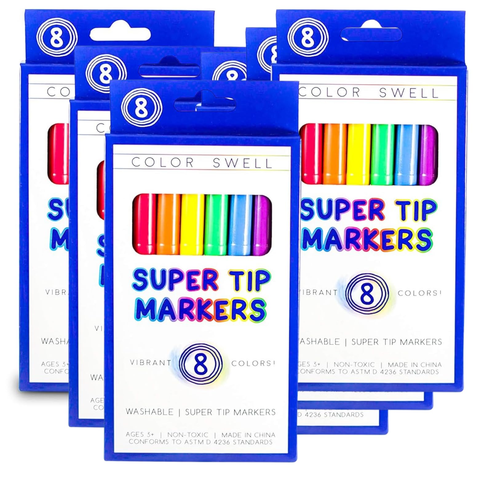 Color Swell Super Tip Washable Markers Bulk Pack Of 6 Boxes Of 8 Vibrant Colors (48 Total) Perfect For Kids, Parties, Classrooms