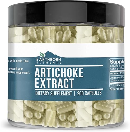 Earthborn Elements Extracto de alcachofa 200 cápsulas, puro y sin diluir, sin aditivos