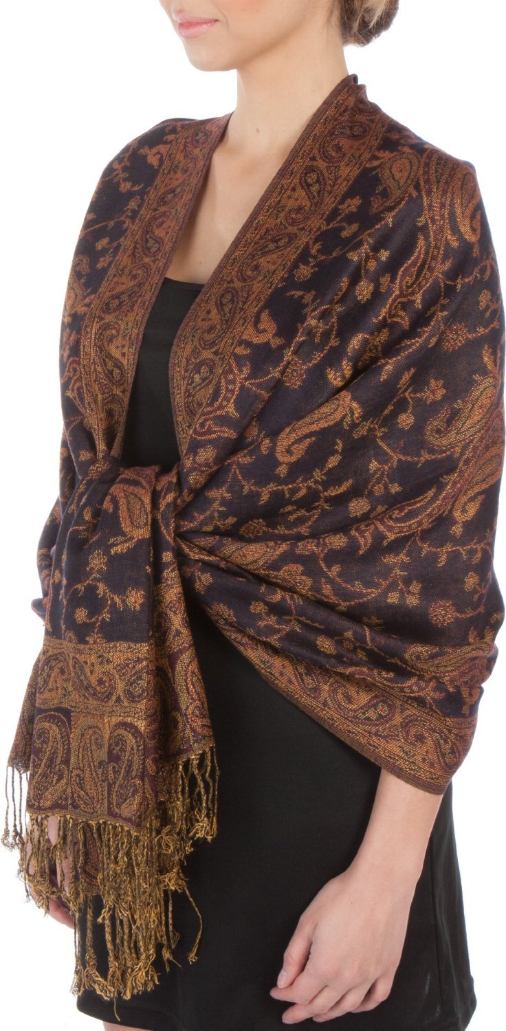 Sakkas Women's Sapphire 70Inch X 28Inch Double Layer Jacquard Paisley Viscose Pashmina Shawl/Wrap / Stole - (Size: One Size)